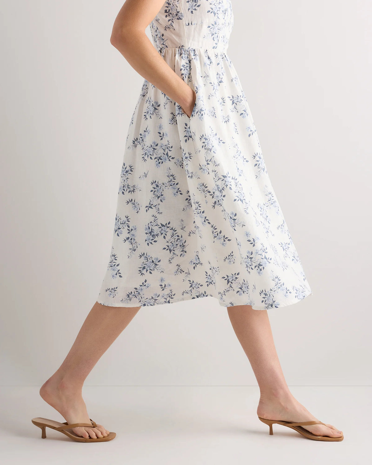 100% European Linen Fit & Flare Midi Dress - XS / Brick Red Heirloom Floral