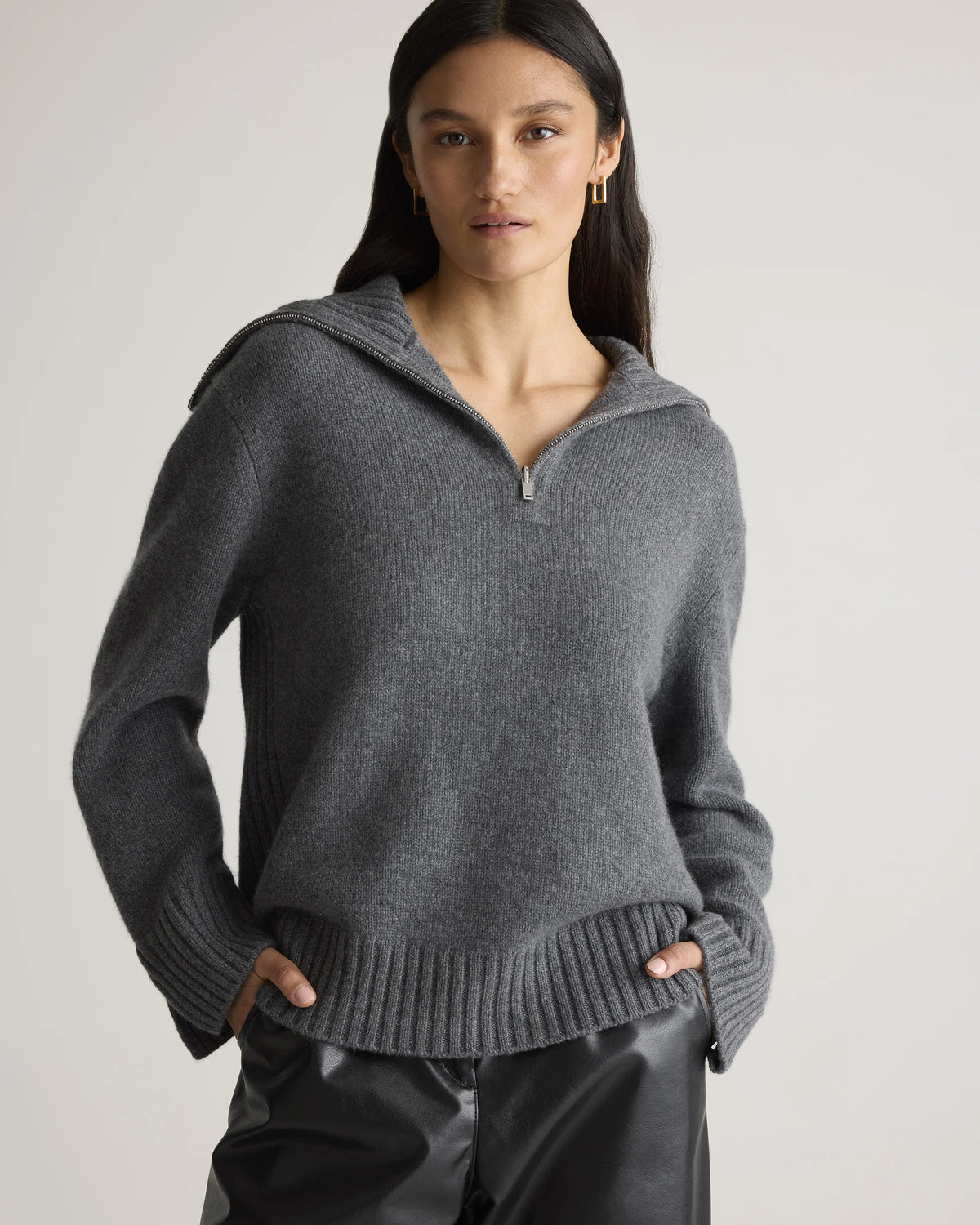 Luxe Baby Cashmere Quarter Zip Sweater - XS / Creamy Cortado