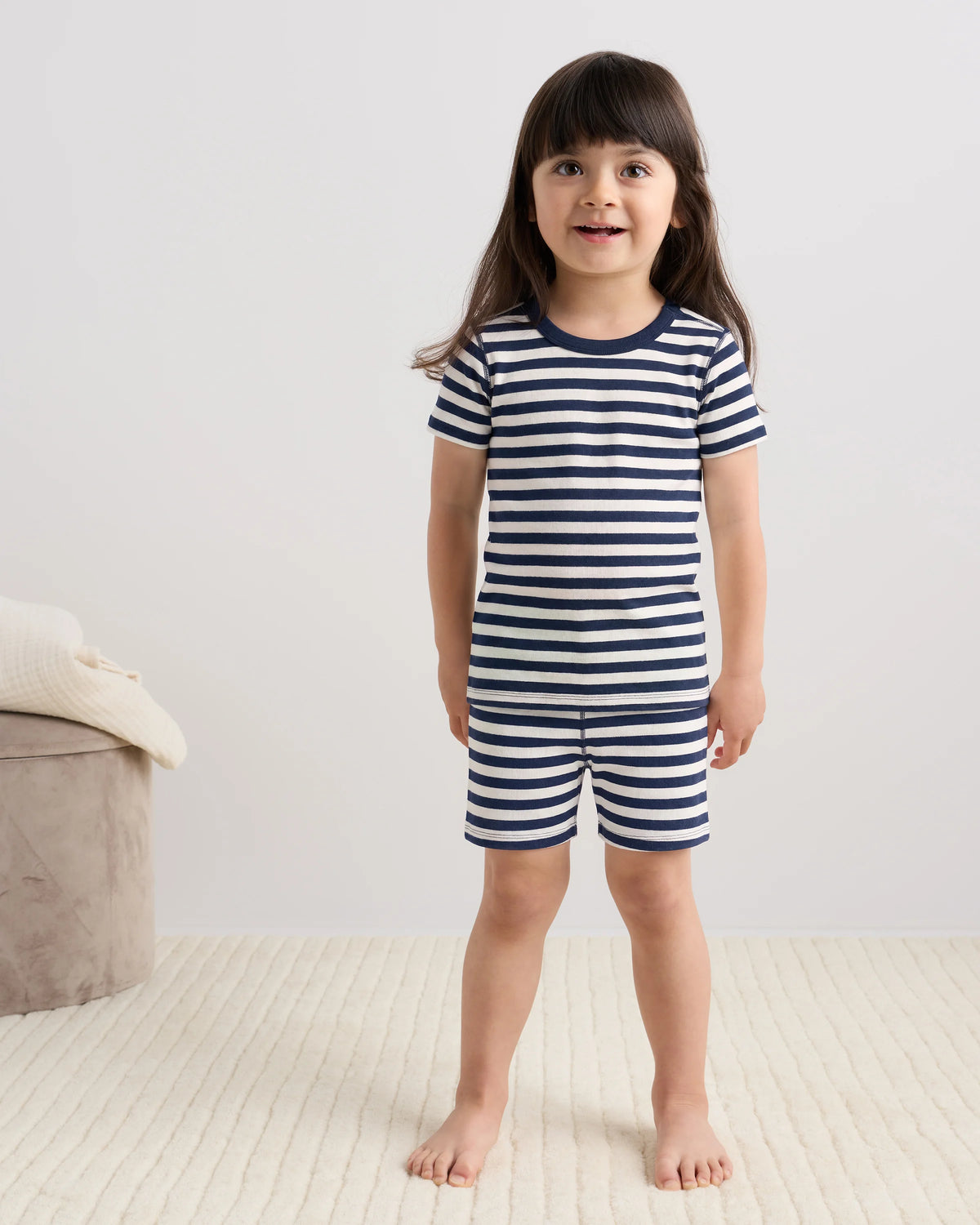 100% Organic Cotton Short Sleeve and Shorts Pajama Set - 2T / Navy Stripe