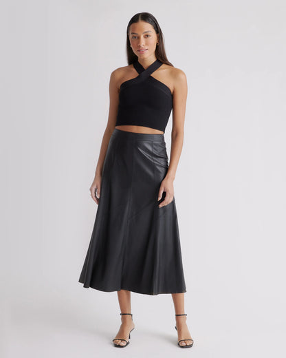Cropped Halter Ribbed Knit Tank - XS / Black