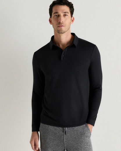 Flowknit Breeze Performance Long Sleeve Polo - XS / Heather Black