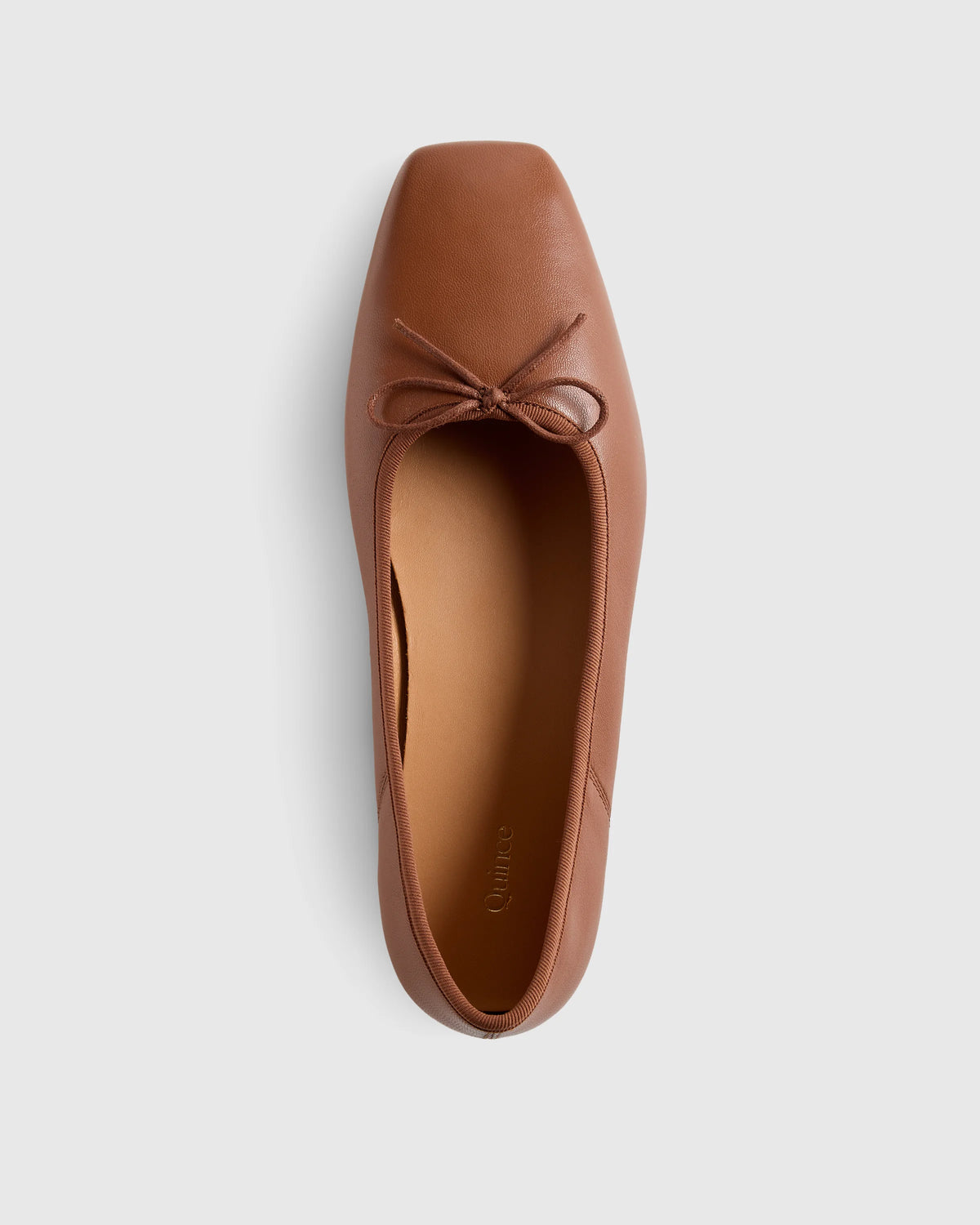 Italian Leather Square Toe Ballet Flat - 5 / Cognac