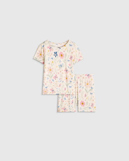 Bamboo Short Sleeve and Shorts Pajama Set - 12-18M / Lavender Hearts