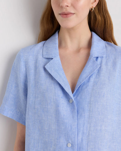 100% European Linen Short Sleeve Shirt - XS / Moonstone Blue