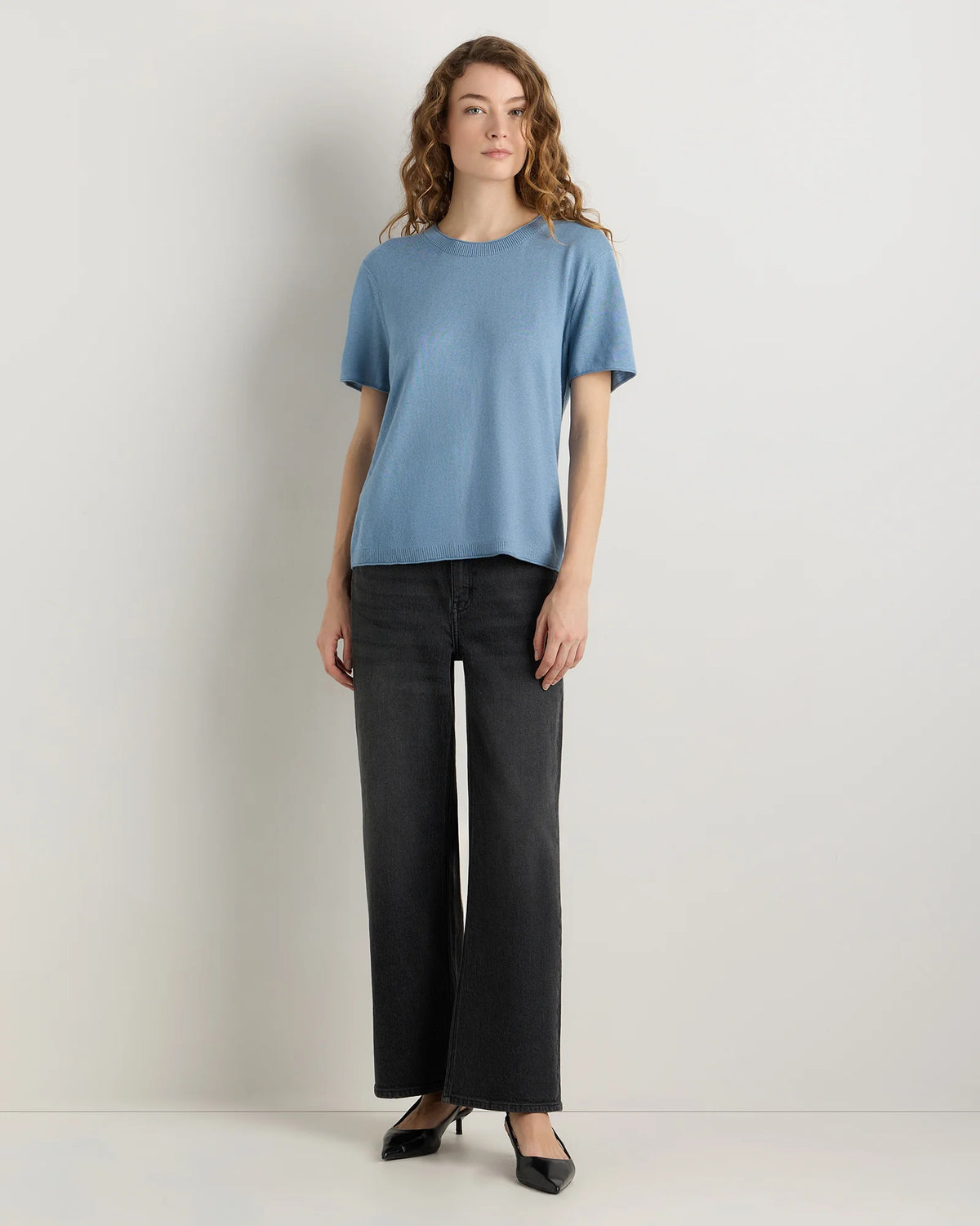 Lightweight Cotton Cashmere Relaxed Sweater Tee - XS / Sugar Stone