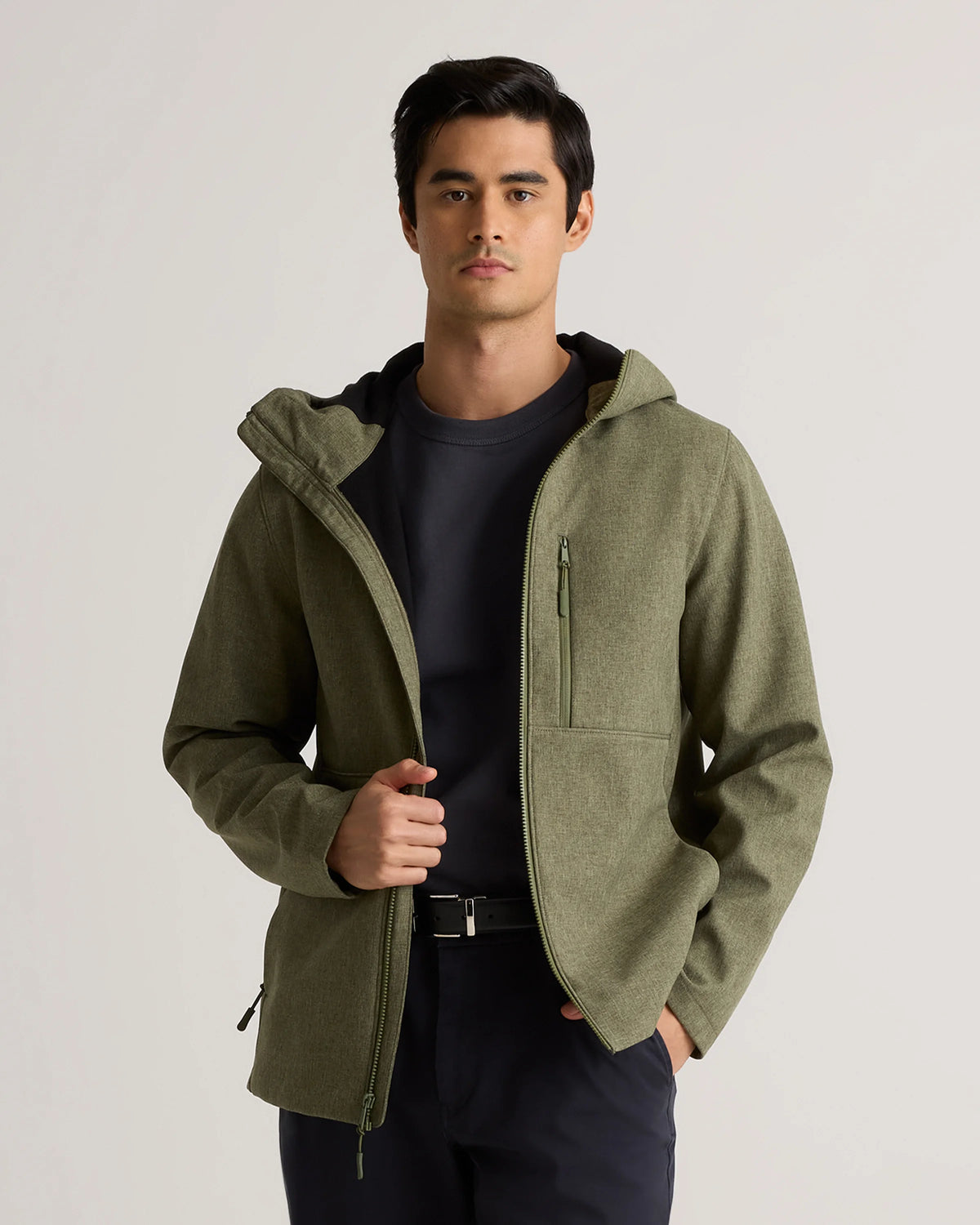 Softshell Fleece-Lined Full-Zip Hooded Jacket - XS / Heather Shady Charcoal
