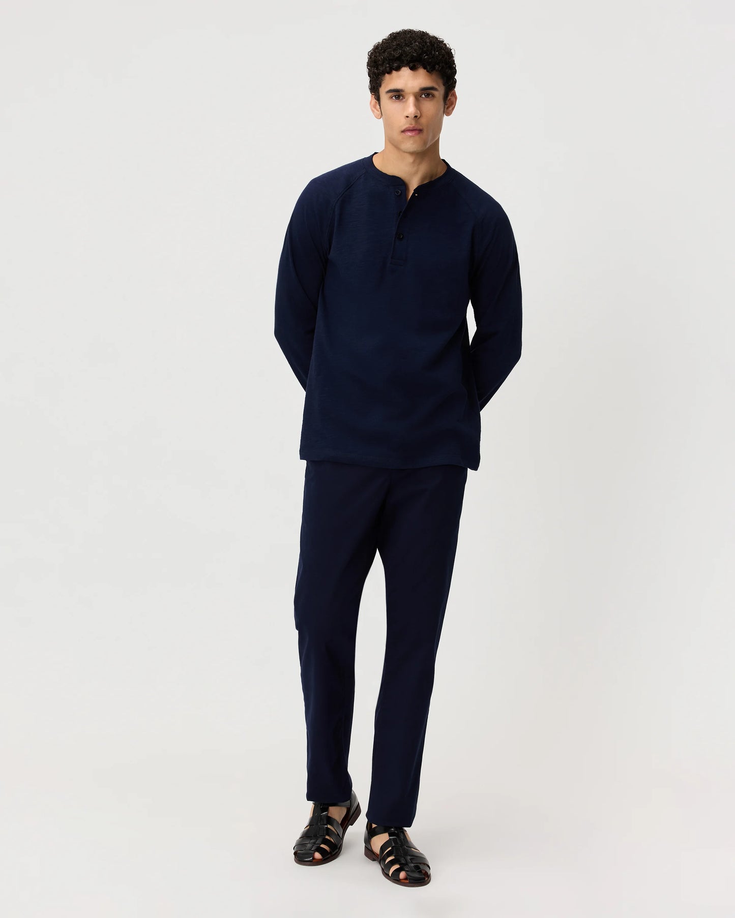 100% Organic Cotton Slub Long Sleeve Henley - S / Deep Navy