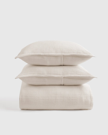 Organic Ribbed Cotton Coverlet Set - Twin / Toffee