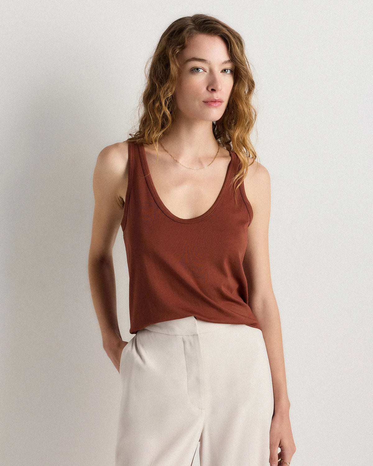 Cotton Modal Double Scoop Neck Tank - XS / Navy