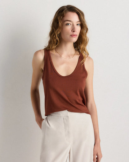 Cotton Modal Double Scoop Neck Tank - XS / Navy