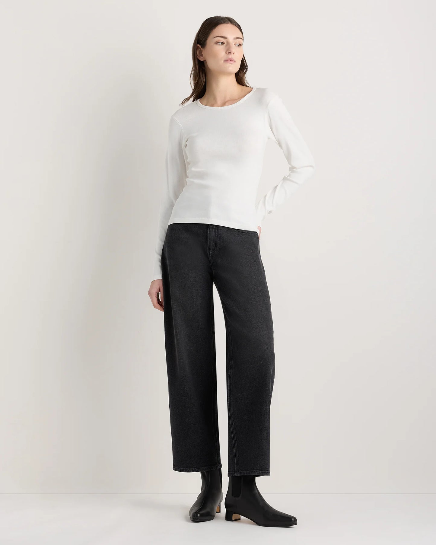 Organic Cotton Micro-Rib Long Sleeve Tee - XS / Moonstone Blue