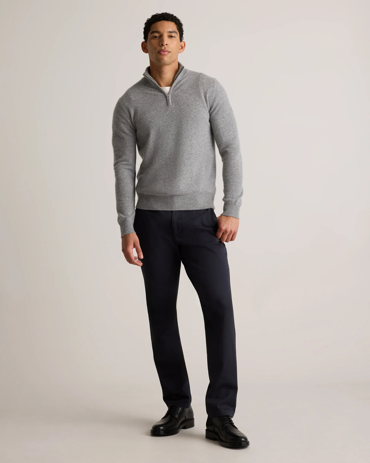 Mongolian Cashmere Quarter Zip Sweater - S / Olive Twist