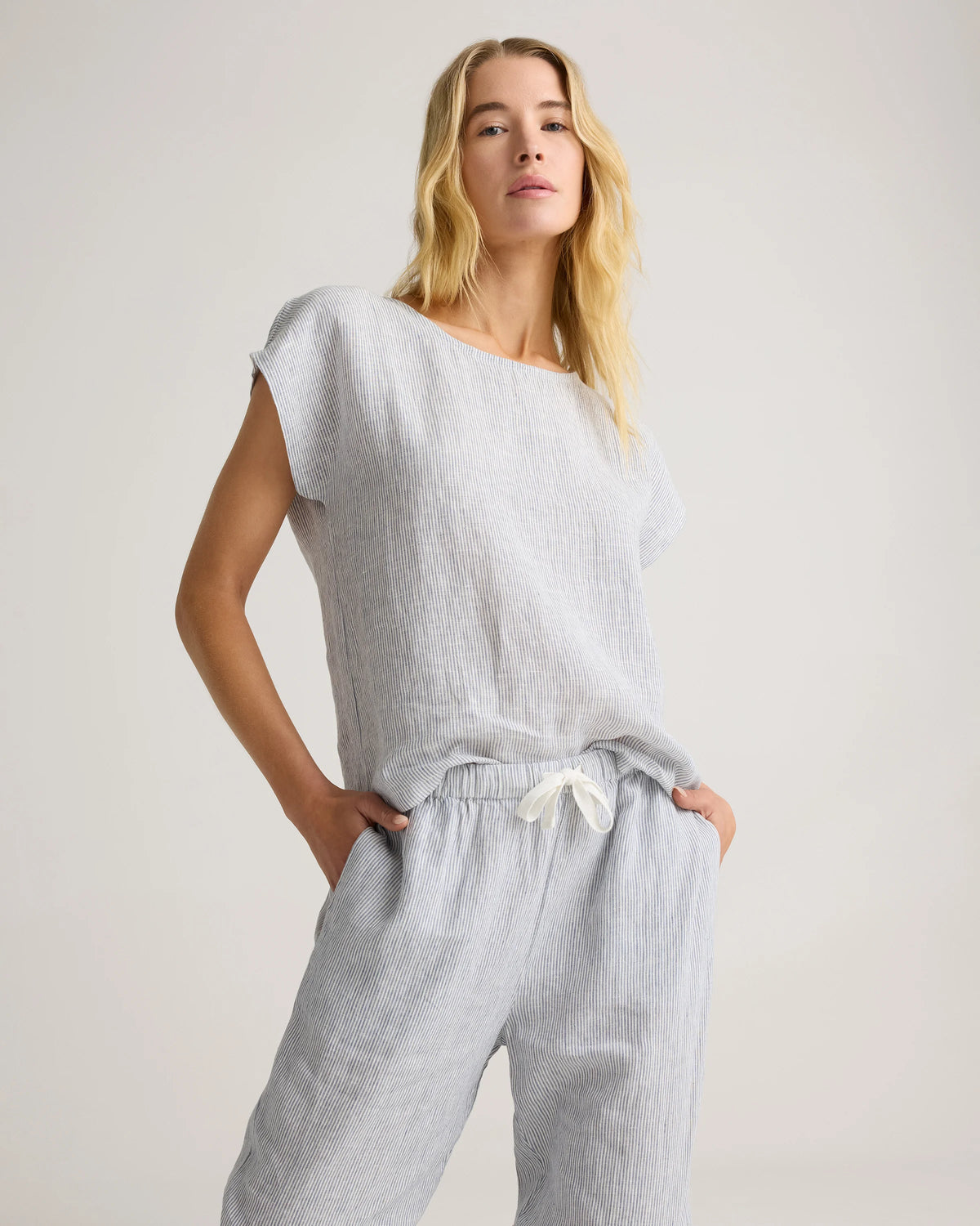 100% European Linen Pajama Set - XS / French Blue