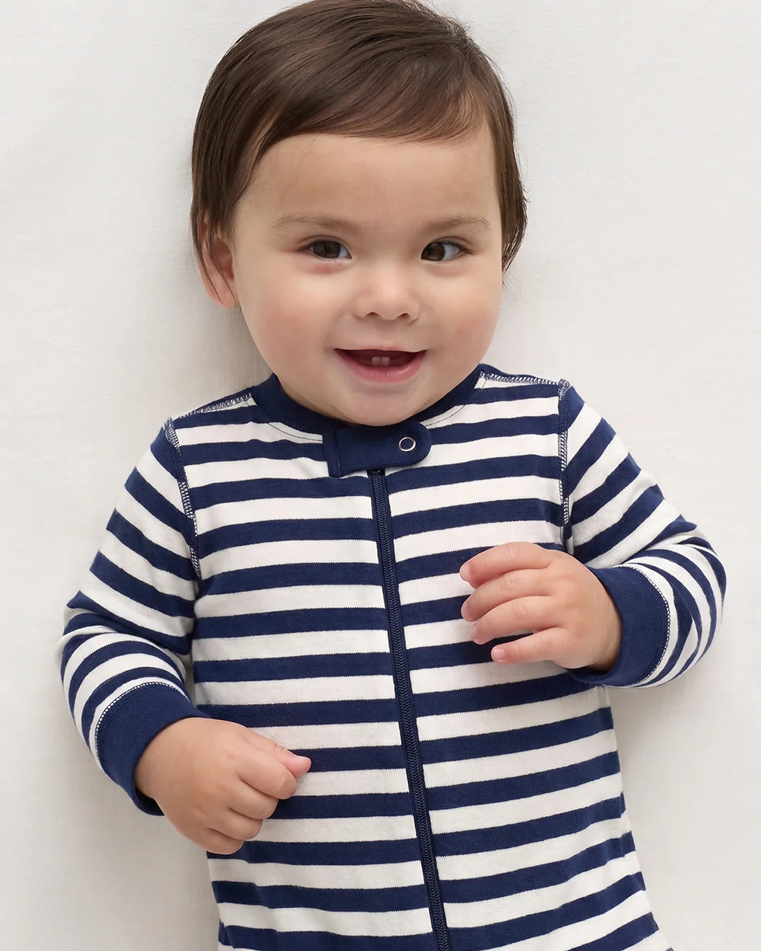 100% Organic Cotton One Piece Pajama - 0-3M / Navy Stripe