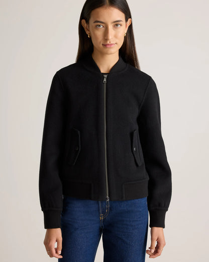 Double-Faced Merino Wool Bomber Jacket - XS / Black