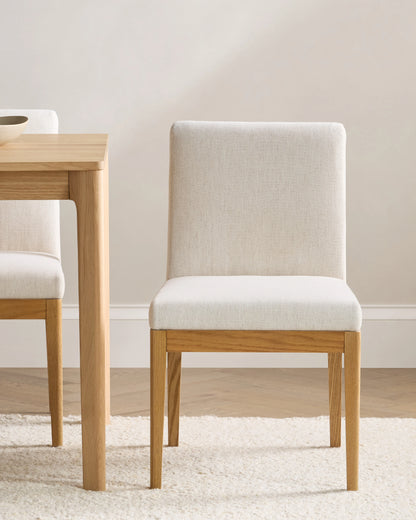 Performance Fabric Dining Chair with Solid Oak Legs (Set of 2) - One Size / Snow/Natural