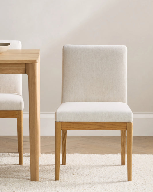 Performance Fabric Dining Chair with Solid Oak Legs (Set of 2) - One Size / Snow/Natural