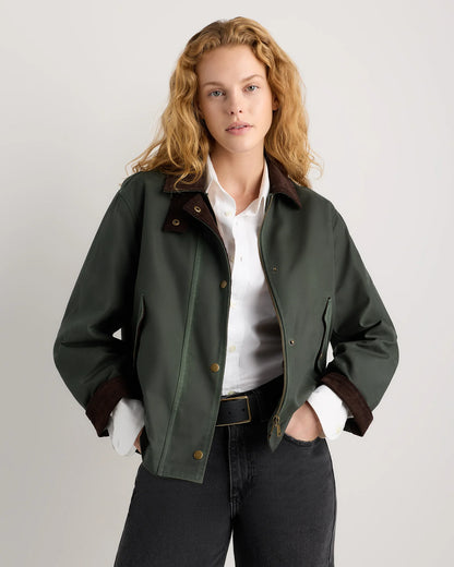 Organic Waxed Cotton Cropped Barn Jacket - XS / Vintage Black