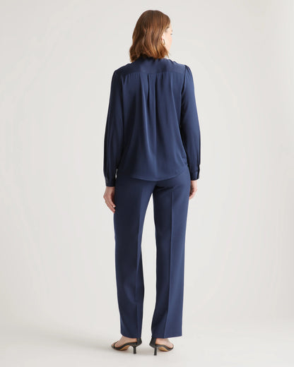Washable Stretch Silk Tie Neck Blouse - XS / Moonstone Blue