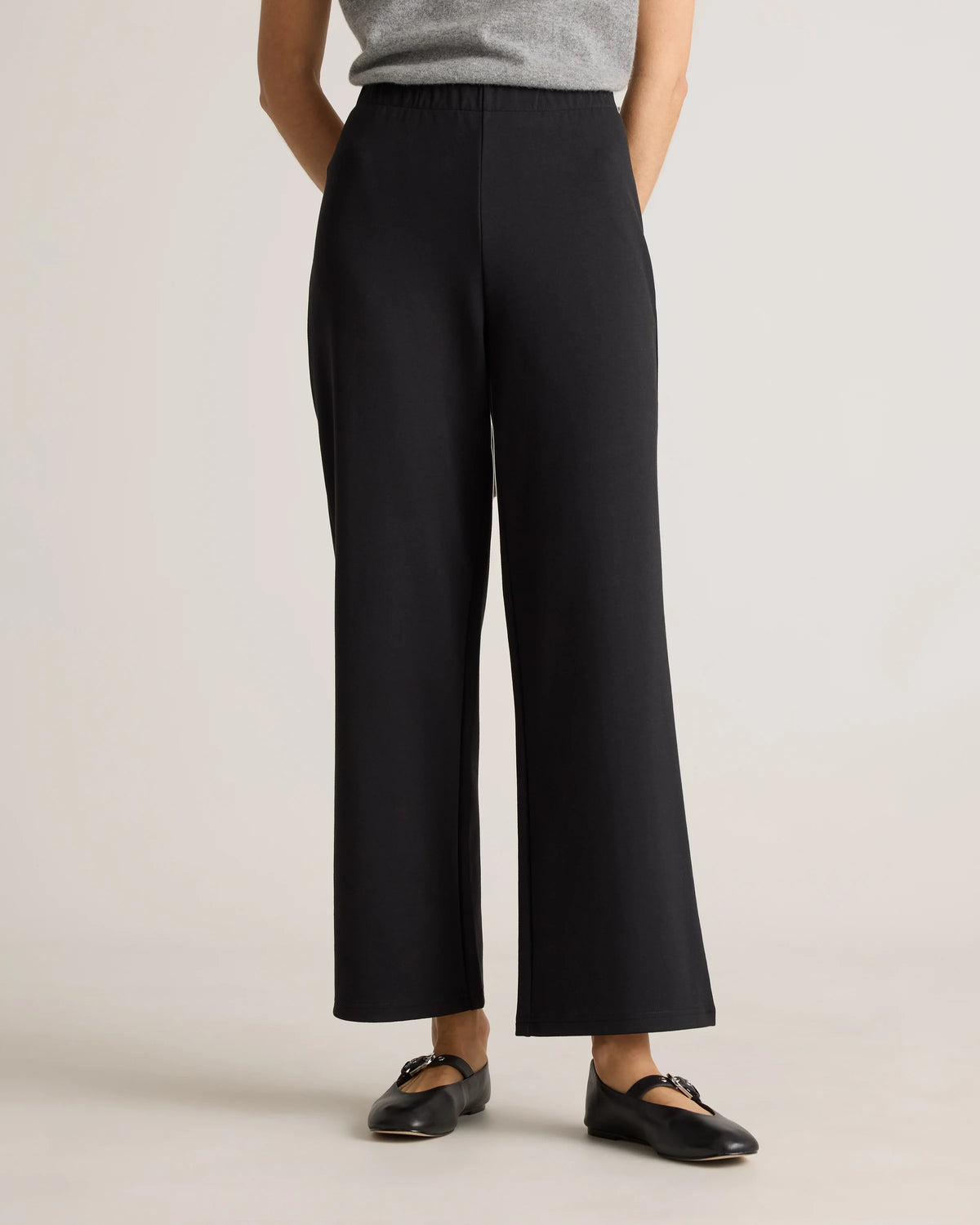 Organic Cotton Double Knit Wide Leg Pants - XS / Bold Black