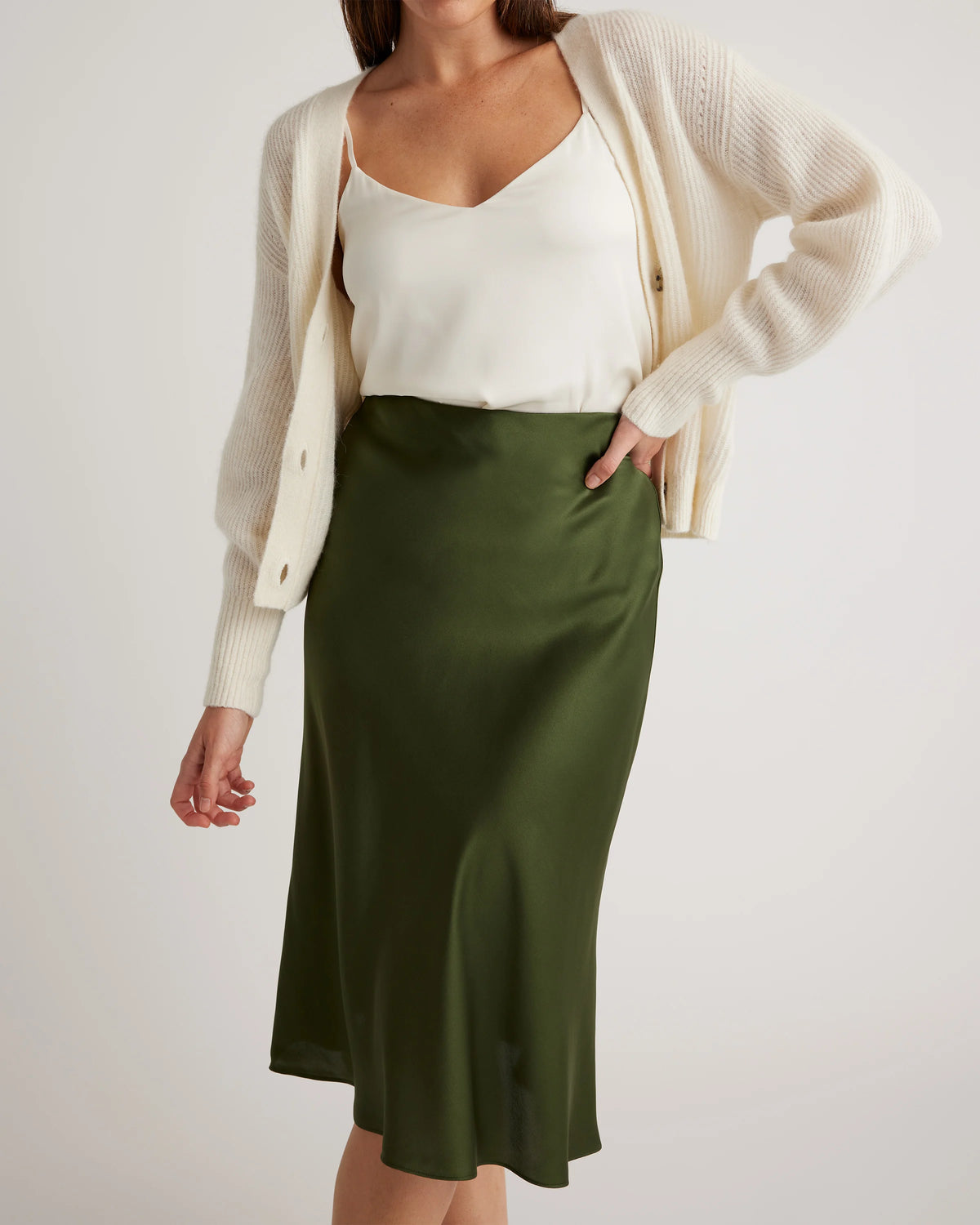 100% Washable Silk Skirt - XS / Champagne