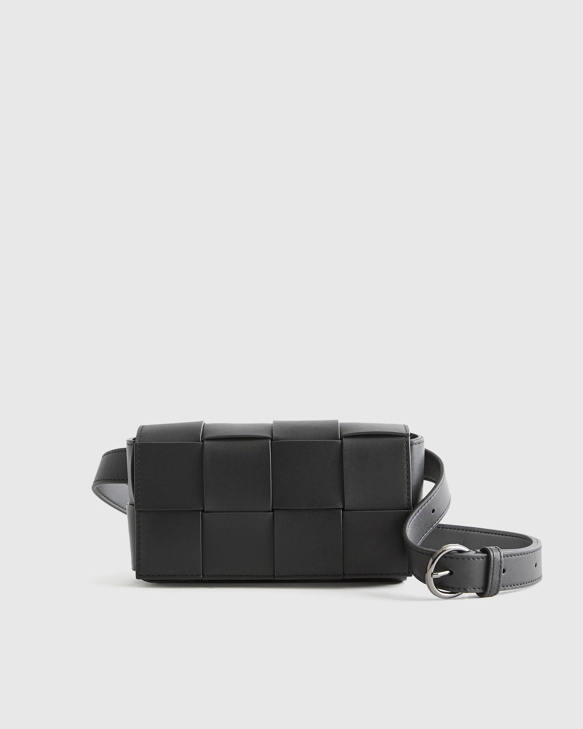 Italian Leather Handwoven Box Belt Bag - One Size / Black