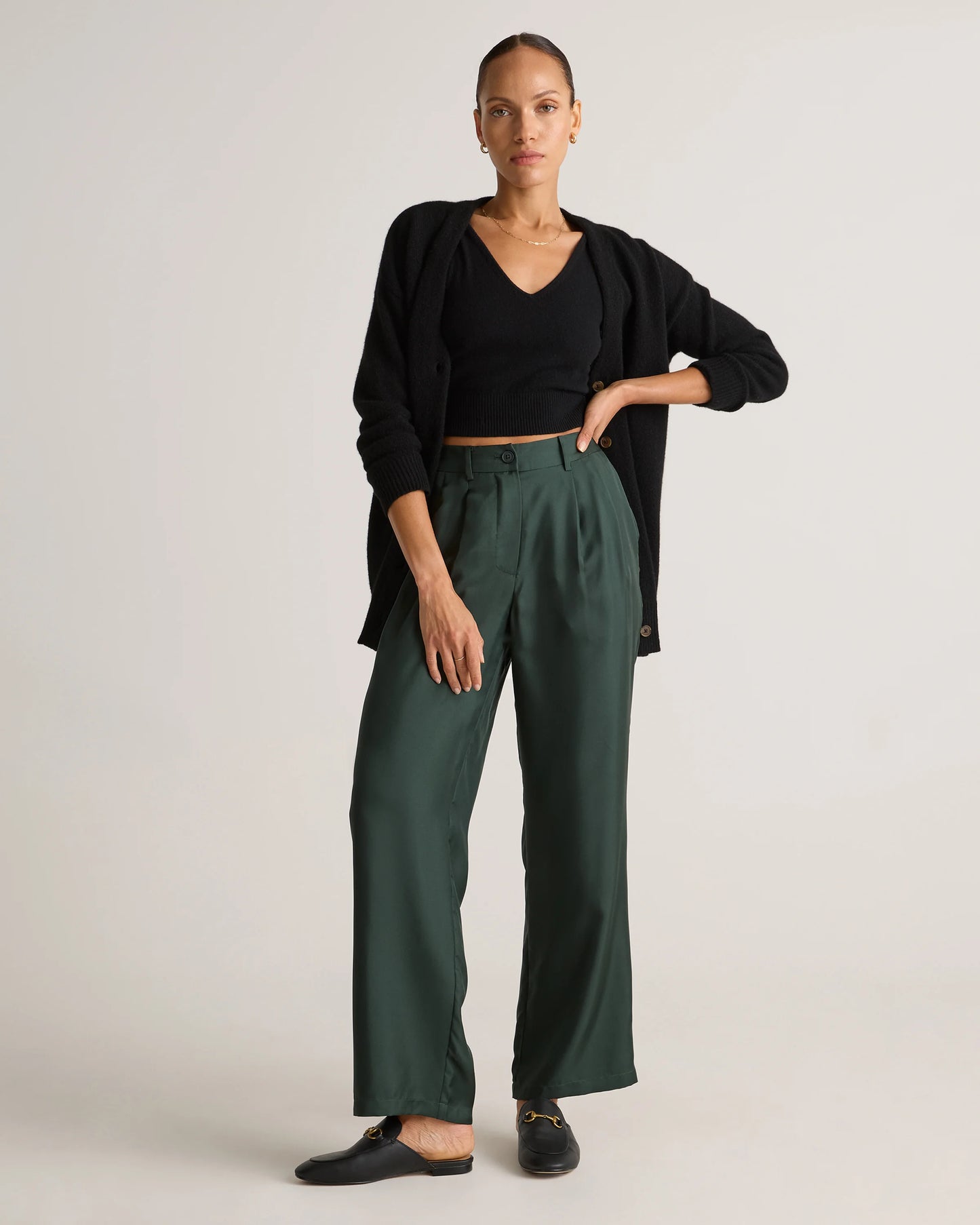 100% Silk Twill Trouser - 0 / Forest Green