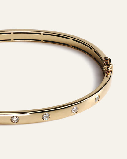 14K Gold Natural Diamond Inlay Bangle - Small / Yellow Gold