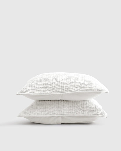 European Linen Cotton Stitch Sham Set - Standard / Stone