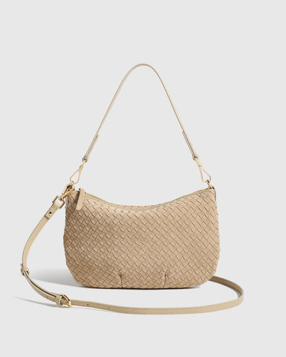 Sloane Suede Handwoven Mini Shoulder Bag - One Size / Pebble