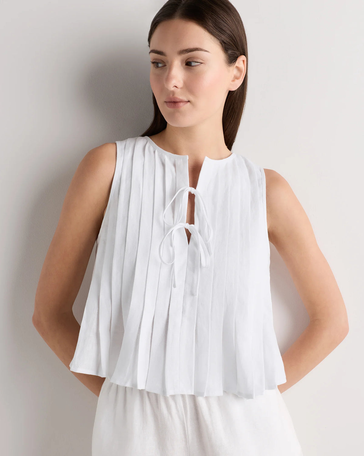 100% European Linen Pleated Tank - XS / Moonstone Blue