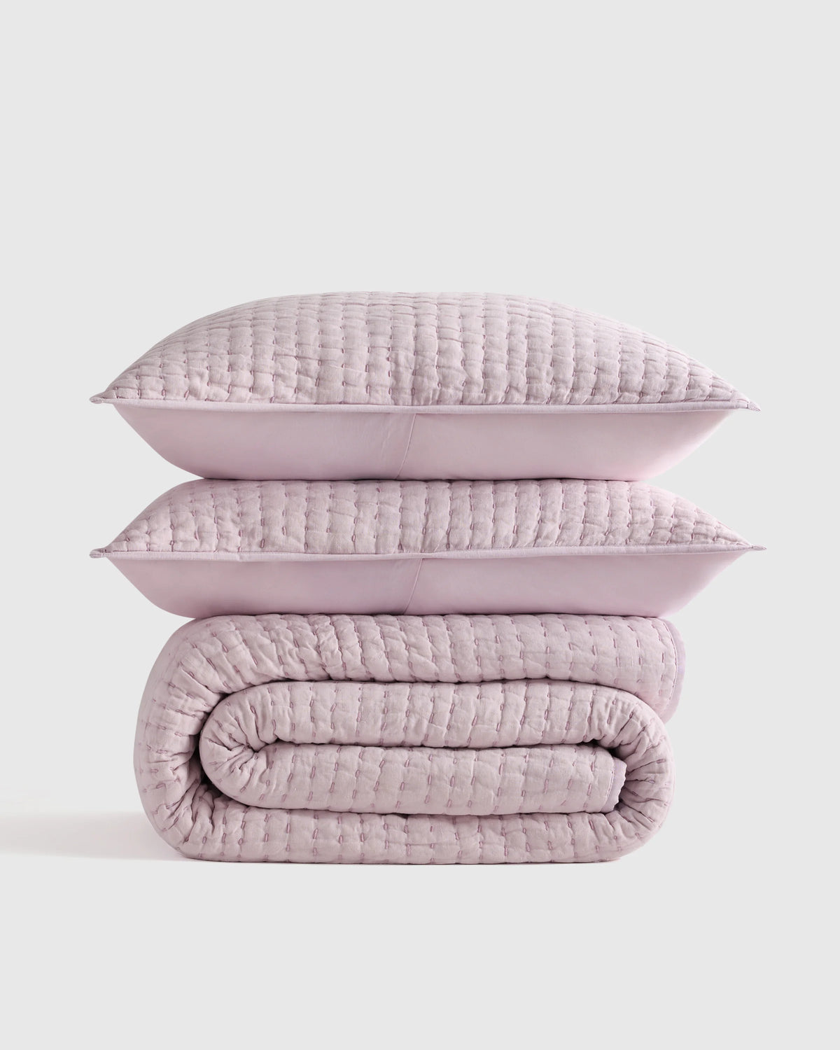 European Linen Cotton Stitch Quilt Set - Twin / Stone