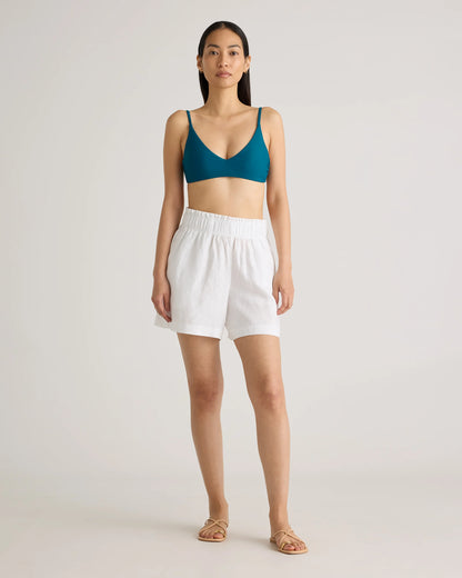 100% European Linen High Waisted Shorts - XS / Sky Blue Mariner Stripe