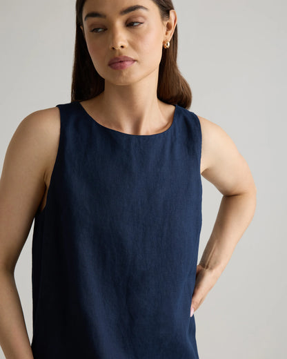 100% European Linen Tank Mini Dress - XS / Martini Olive