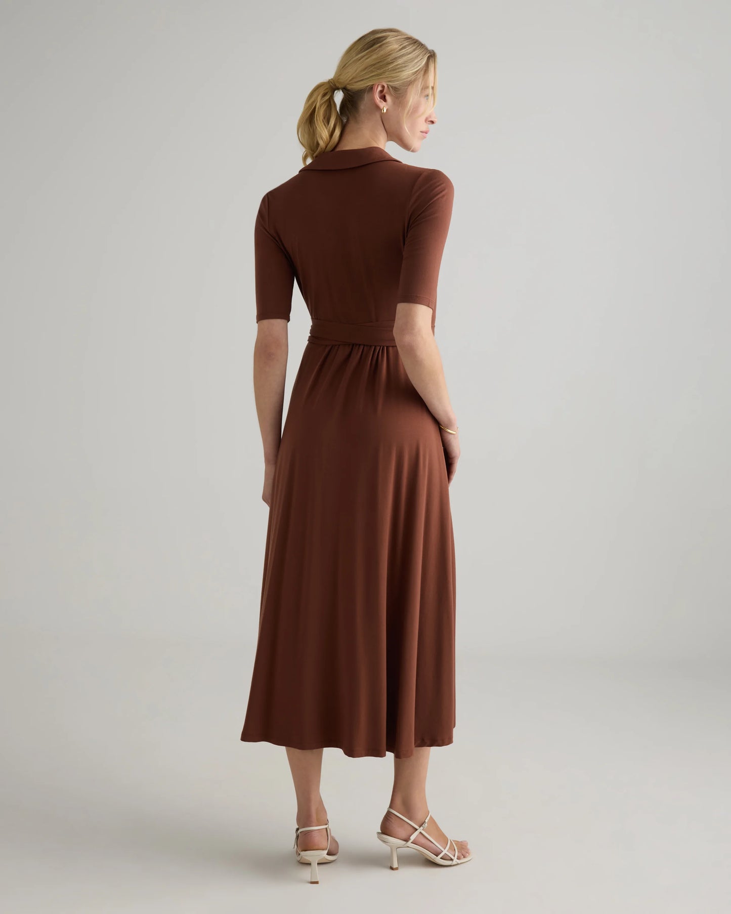 Tencel Jersey Midi Wrap Dress - XS / Brown