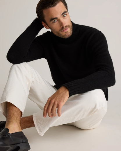 100% Yak Wool Roll Neck Sweater - XS / Black