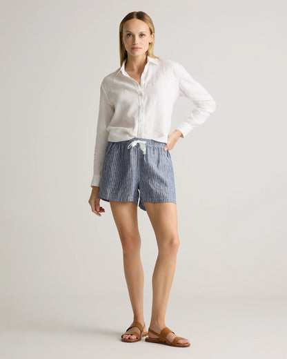 100% European Linen Shorts - XS / Taupe Brown Gingham