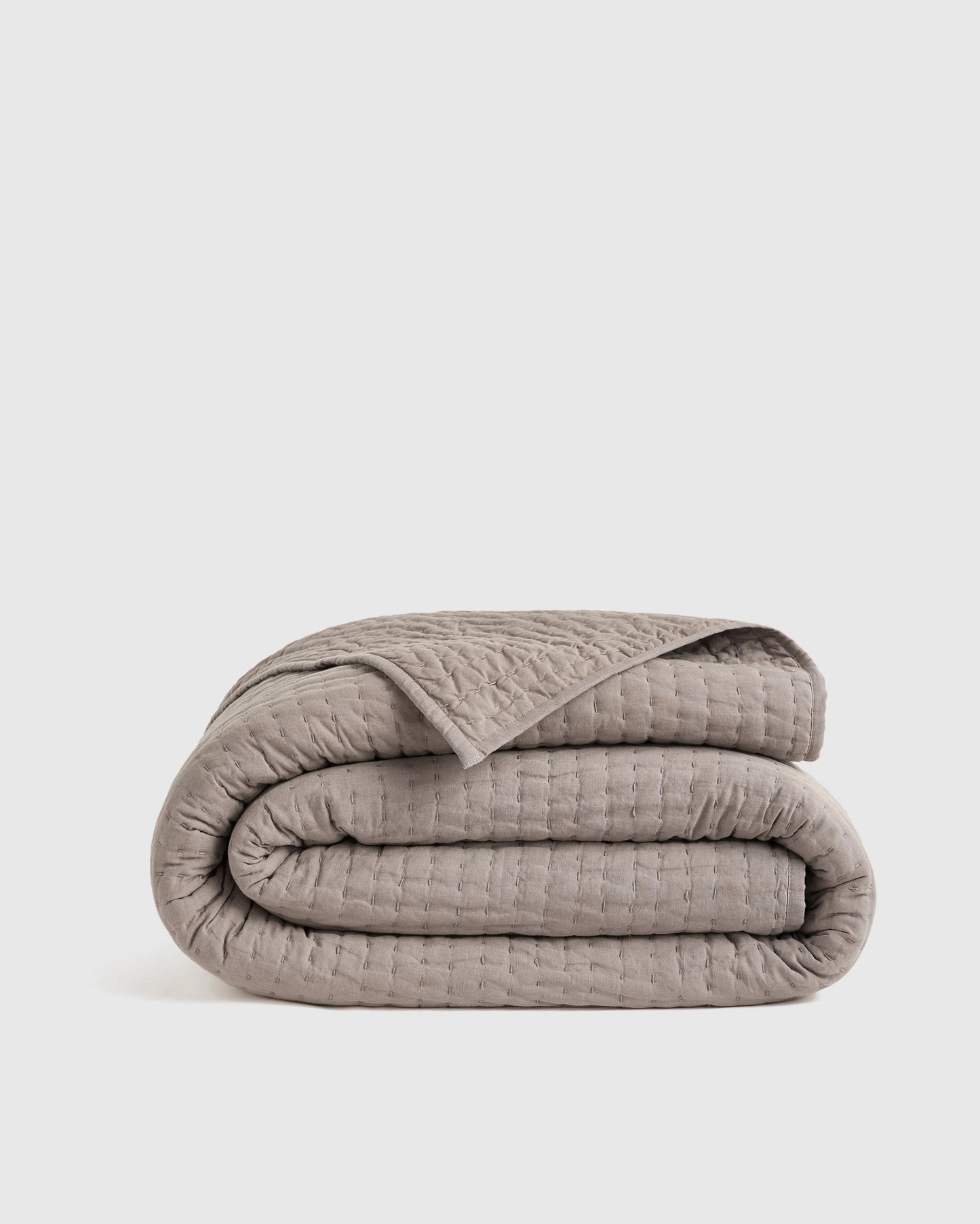 European Linen Cotton Stitch Quilt - Twin / Stone