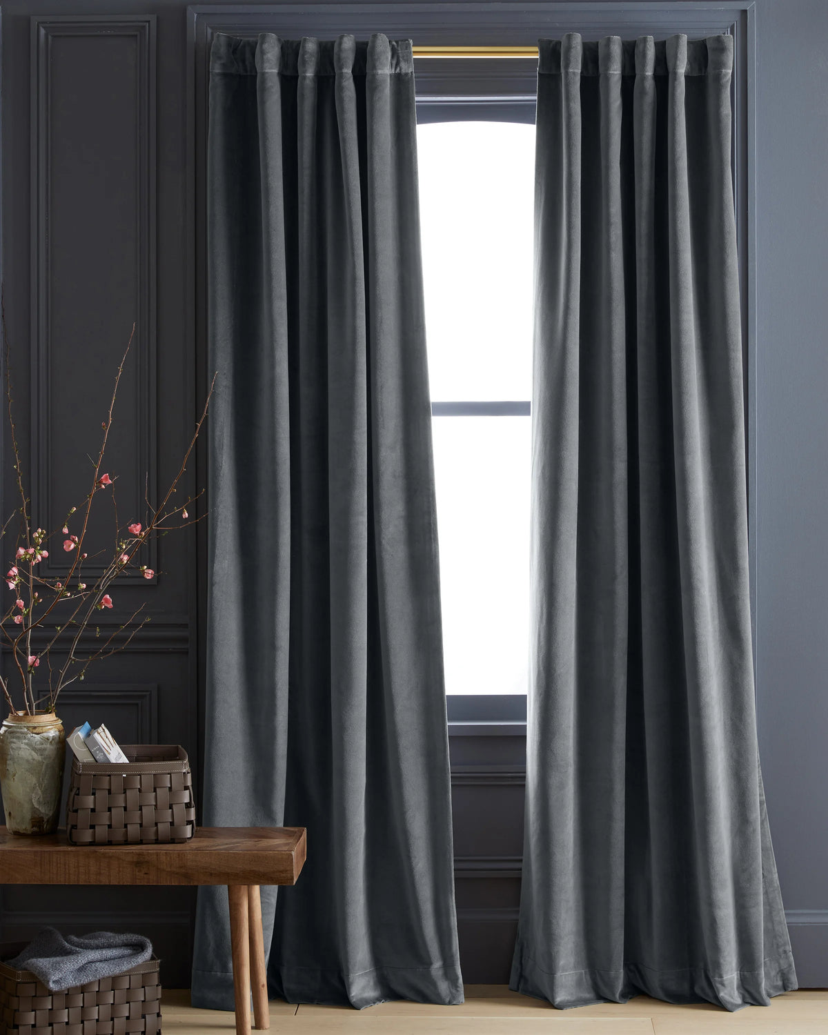 Cotton Velvet Room Darkening Curtain - Single Panel - 48x84 / Ivory