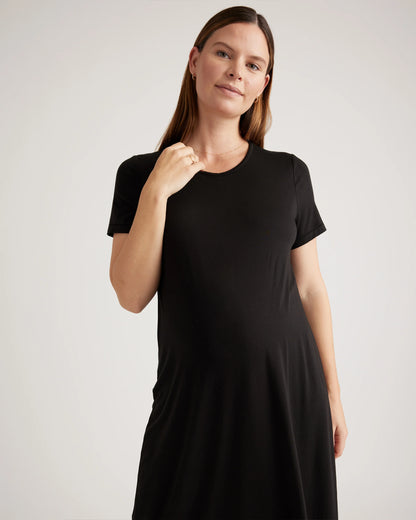 Bamboo Jersey Maternity & Nursing T-Shirt Dress - XS / Wine Tasting Red