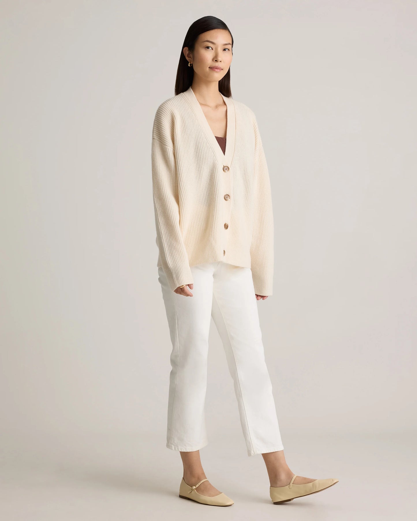 Mongolian Cashmere Fisherman Boxy Cropped Cardigan Sweater - XS / Faded Denim