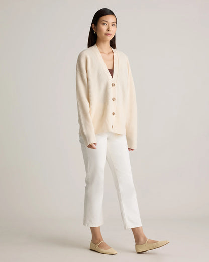 Mongolian Cashmere Fisherman Boxy Cropped Cardigan Sweater - XS / Faded Denim
