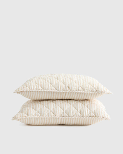 European Linen Stripe Quilted Sham Set - Standard / Natural/White Stripe