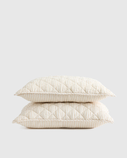 European Linen Stripe Quilted Sham Set - Standard / Natural/White Stripe