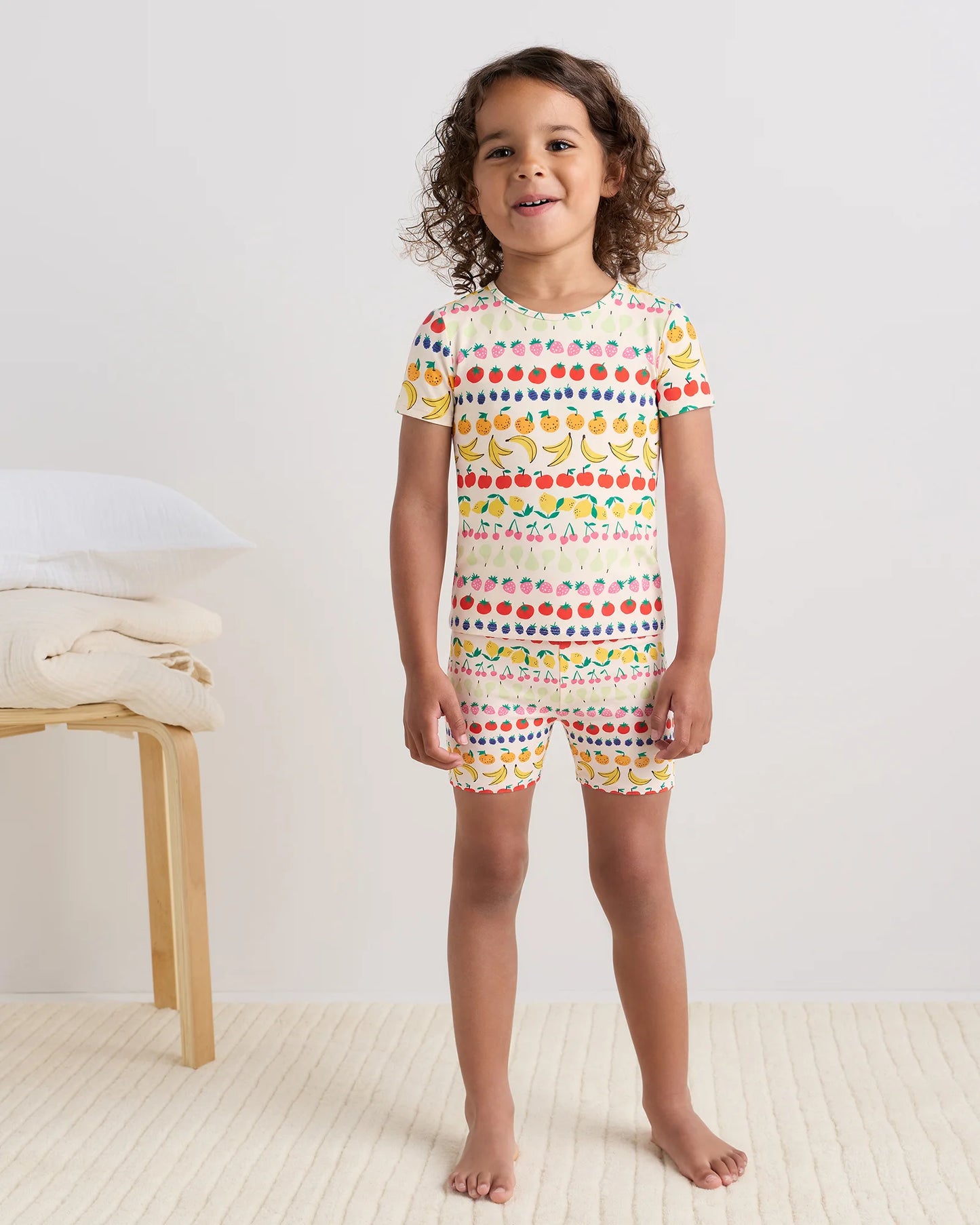 Bamboo Short Sleeve and Shorts Pajama Set - 2T / Lavender Hearts