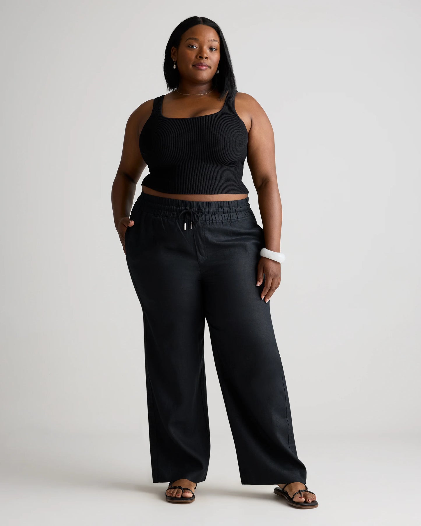 100% European Linen Wide Leg Pants - 1X / Black