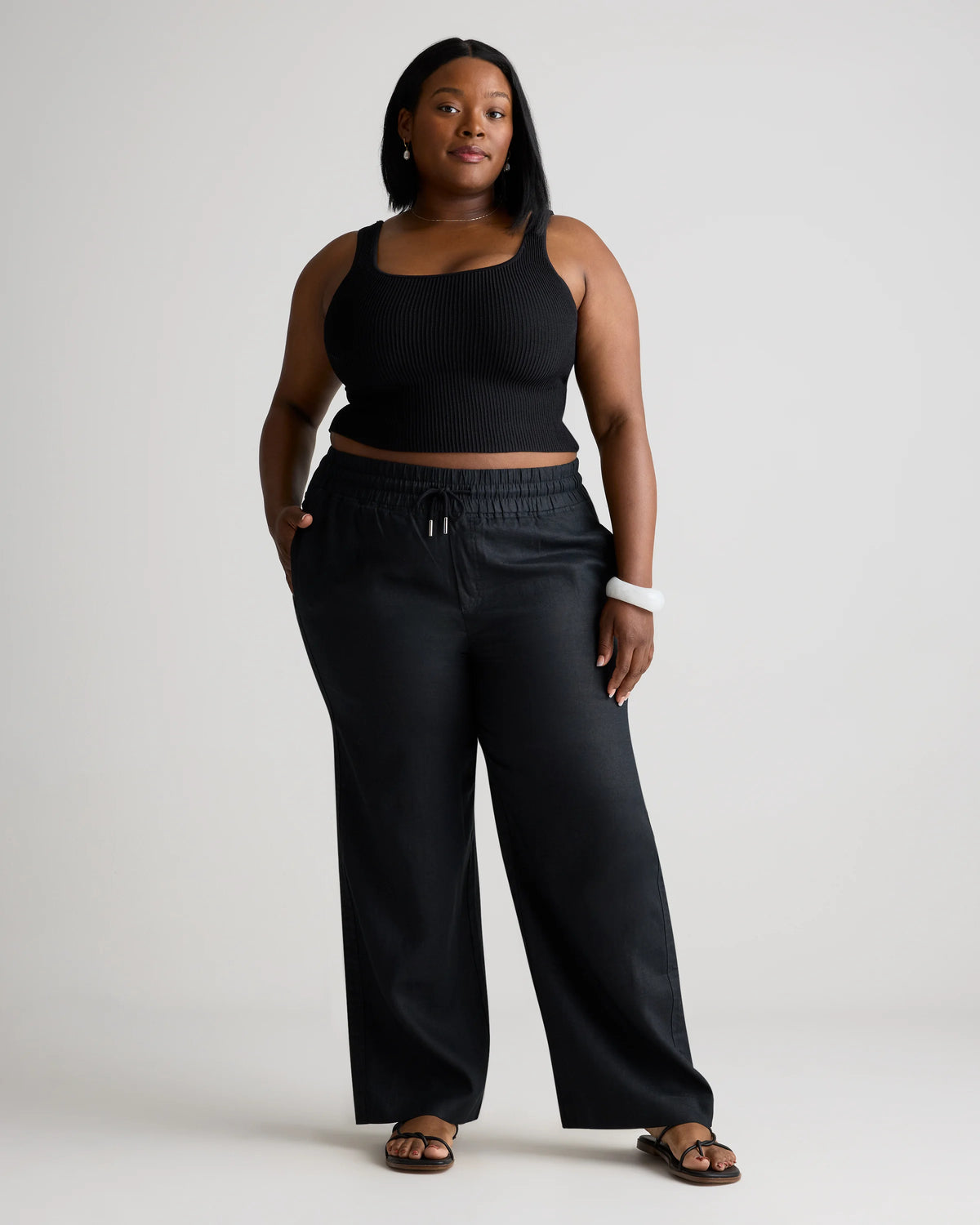 100% European Linen Wide Leg Pants - 1X / Black
