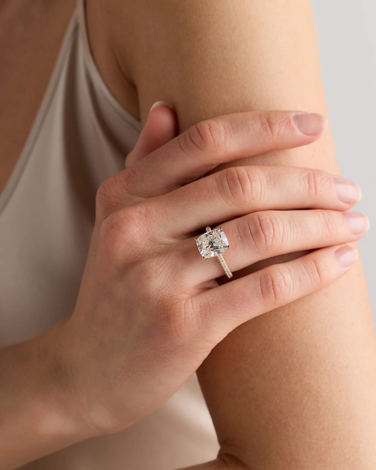Lab Grown Diamond Elongated Cushion Pave Cathedral Engagement Ring - 5ct - 4 / Yellow Gold