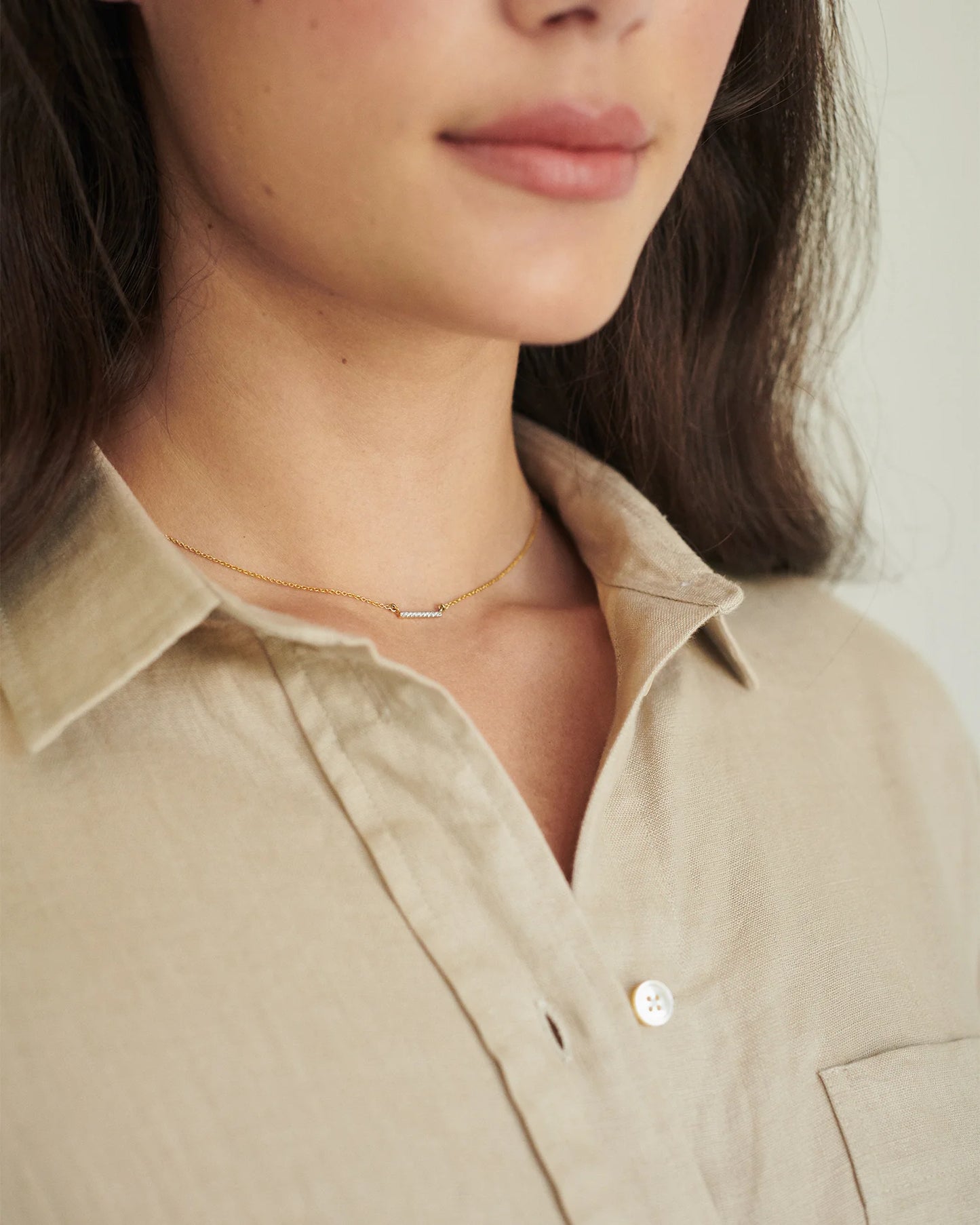 14K Gold Diamond Petite Bar Necklace - One Size / Yellow Gold