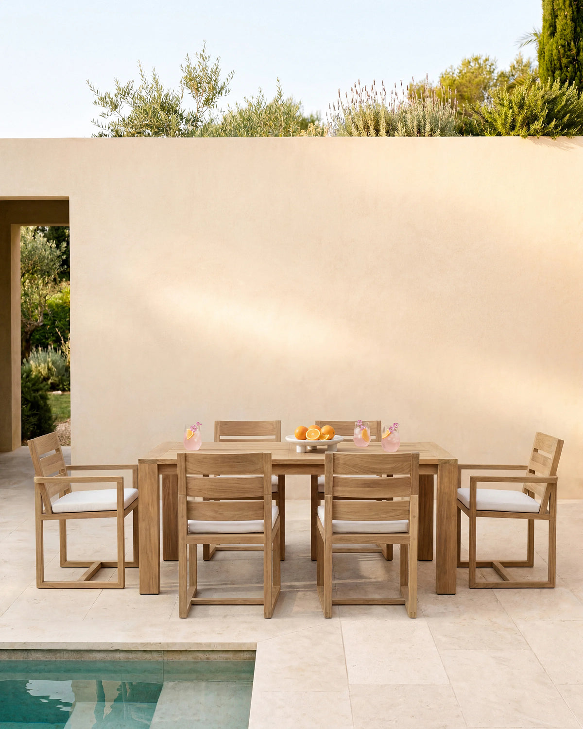 Linear Solid Teak Outdoor Dining Armchair - One Size / Natural Teak